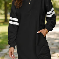 Black Varsity Contrast Banded Sleeve Shift Sweatshirt Dress