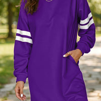 Black Varsity Contrast Banded Sleeve Shift Sweatshirt Dress