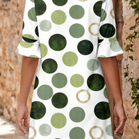 Green Polka Dot Print Flounced Half Sleeve Casual Vacation Style Mini Dress