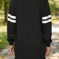 Black Varsity Contrast Banded Sleeve Shift Sweatshirt Dress