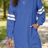 Black Varsity Contrast Banded Sleeve Shift Sweatshirt Dress