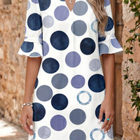 Green Polka Dot Print Flounced Half Sleeve Casual Vacation Style Mini Dress