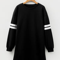 Black Varsity Contrast Banded Sleeve Shift Sweatshirt Dress