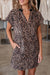 Brown Leopard Print Short Sleeve Mini Shift Silhouette Dress