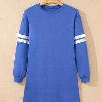 Black Varsity Contrast Banded Sleeve Shift Sweatshirt Dress