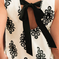 Beige Geometric Printed Sleeveless Hollowed Bowknot Back Mini Dress