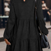Black Lantern Sleeve Tiered Mini Dress