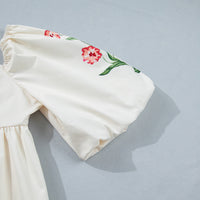 Beige Floral Print Puff Sleeve Babydoll Dress