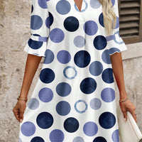 Green Polka Dot Print Flounced Half Sleeve Casual Vacation Style Mini Dress