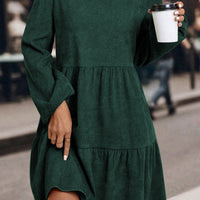 Black Lantern Sleeve Tiered Mini Dress