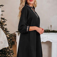 Black Contrast Trim V Neck Bracelet Sleeve Shift Mini Dress