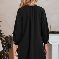 Black Contrast Trim V Neck Bracelet Sleeve Shift Mini Dress