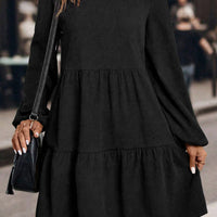 Black Lantern Sleeve Tiered Mini Dress