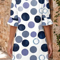 Green Polka Dot Print Flounced Half Sleeve Casual Vacation Style Mini Dress