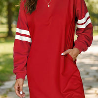 Black Varsity Contrast Banded Sleeve Shift Sweatshirt Dress