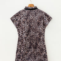 Brown Leopard Print Short Sleeve Mini Shift Silhouette Dress